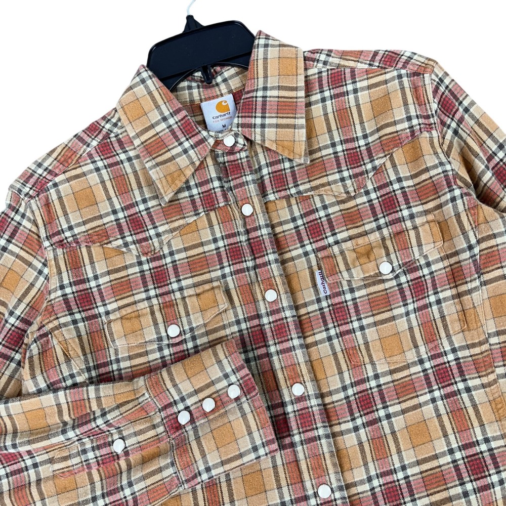Carhartt Western Pearl Snap Shirt Womens M Plaid Yoke Outdoor Workwear Button Up